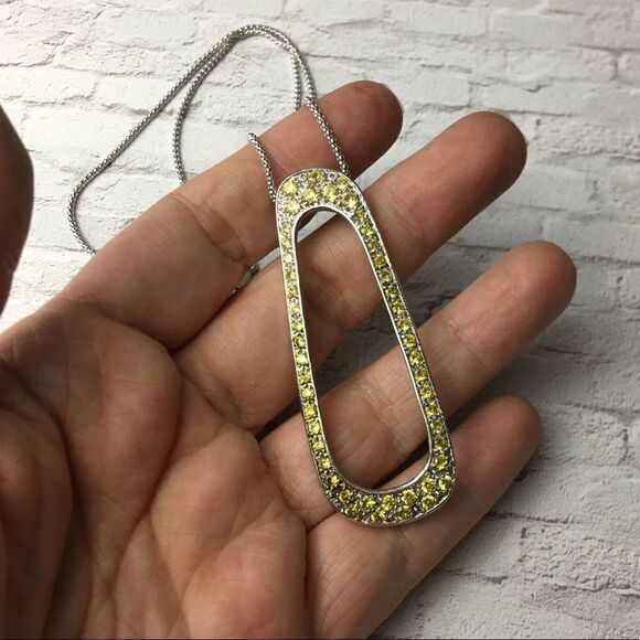 Canary yellow large CZ pendant on popcorn chain - Picture 1 of 11